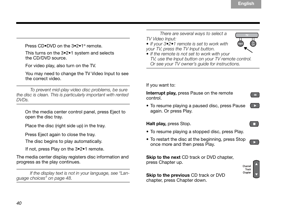 Playing a video disc or cd, Selecting a play option, Peration | Bose GSX Series III User Manual | Page 44 / 108