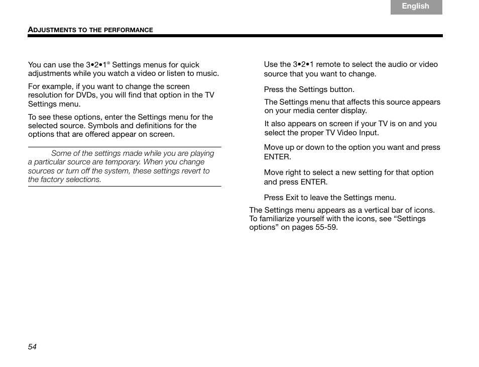 Choosing new settings, To get to the settings menu, Stored cds options | Bose GSX Series III User Manual | Page 58 / 108