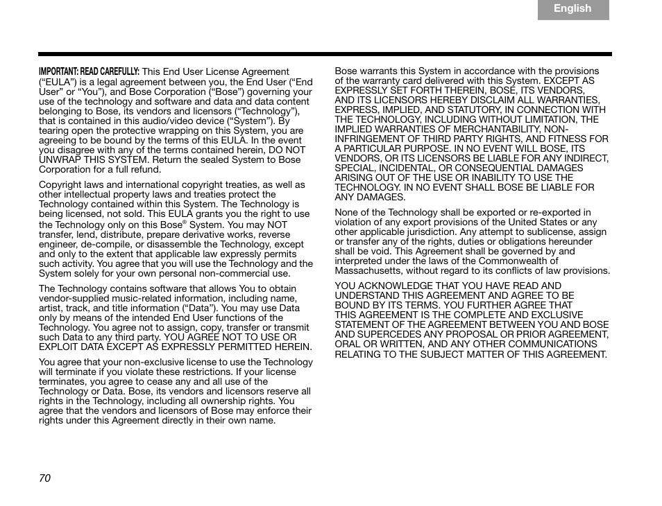 Icense, Greement | Bose GSX Series III User Manual | Page 74 / 108