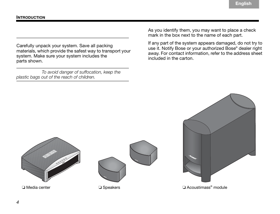 Unpacking | Bose GSX Series III User Manual | Page 8 / 108
