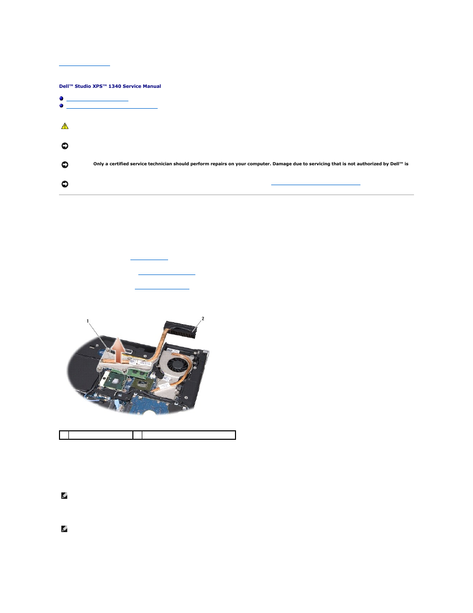 Processor heat sink, Central processor heat sink, Removing the central processor heat sink | Replacing the central processor heat sink | Dell Studio XPS M1340 (Mid 2010) User Manual | Page 12 / 39