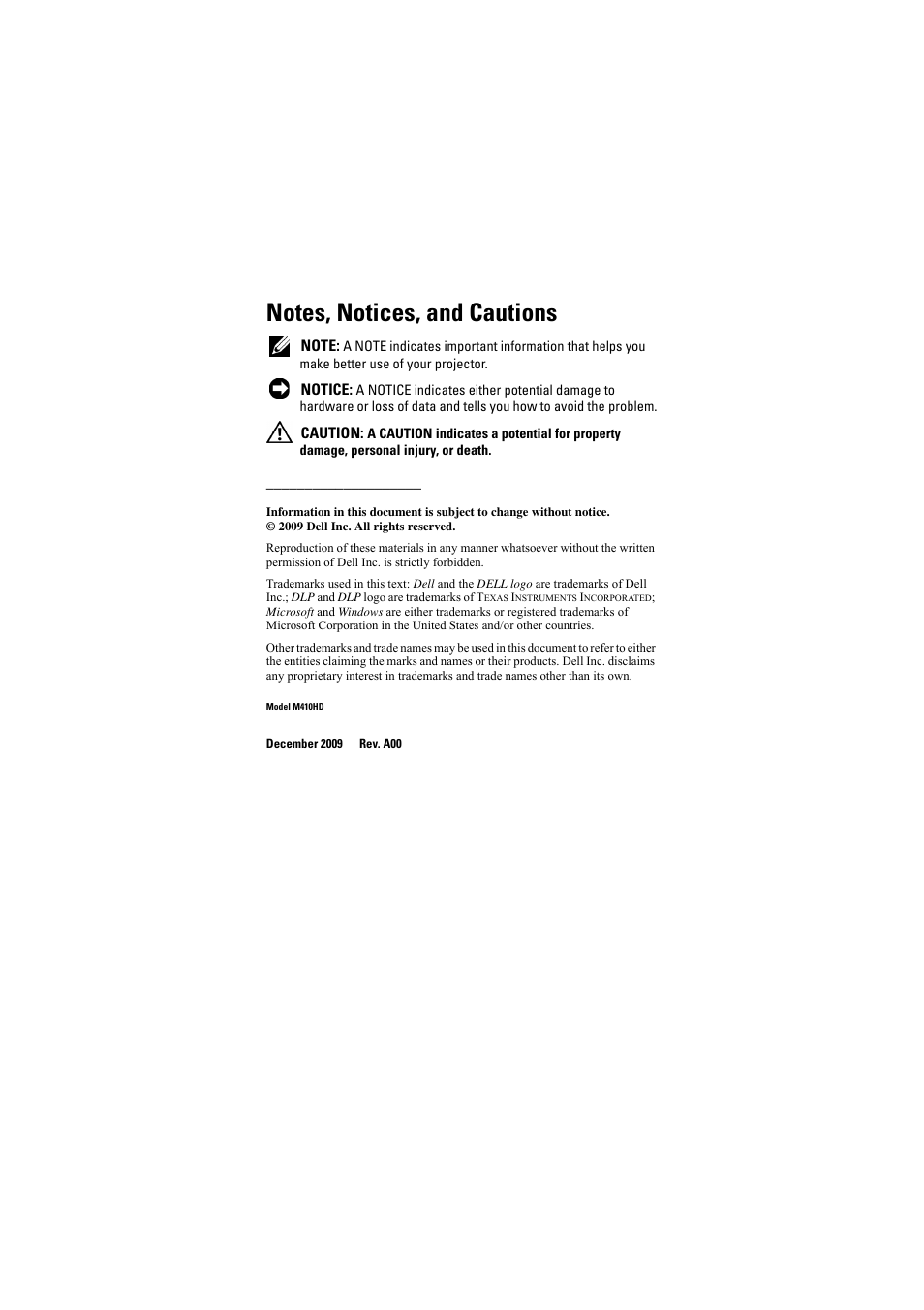 Dell M410HD Projector User Manual | Page 2 / 59