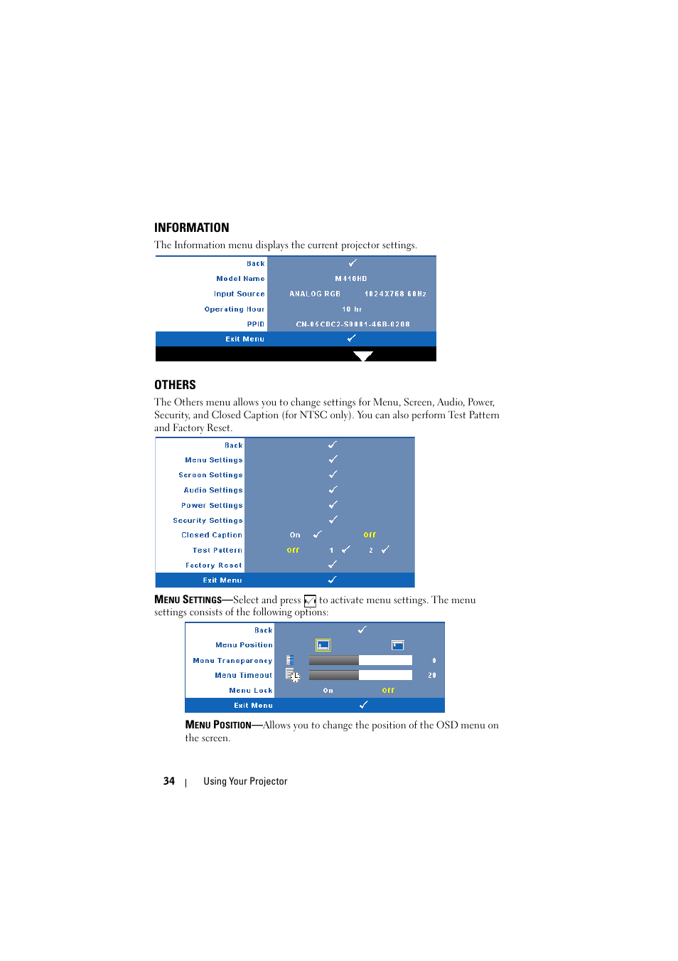 Information, Others | Dell M410HD Projector User Manual | Page 34 / 59