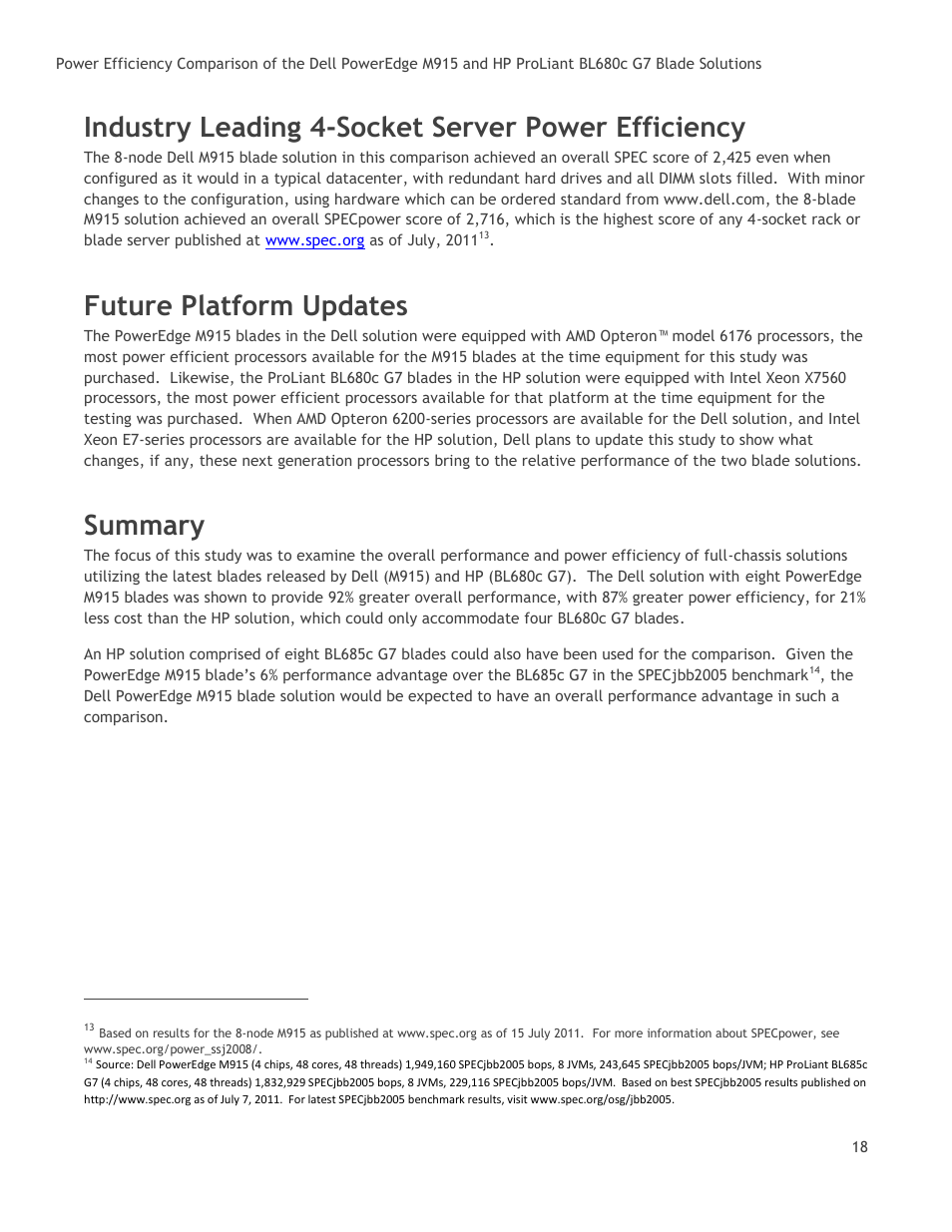 Industry leading 4-socket server power efficiency, Future platform updates, Summary | Dell POWEREDGE M915 User Manual | Page 18 / 25