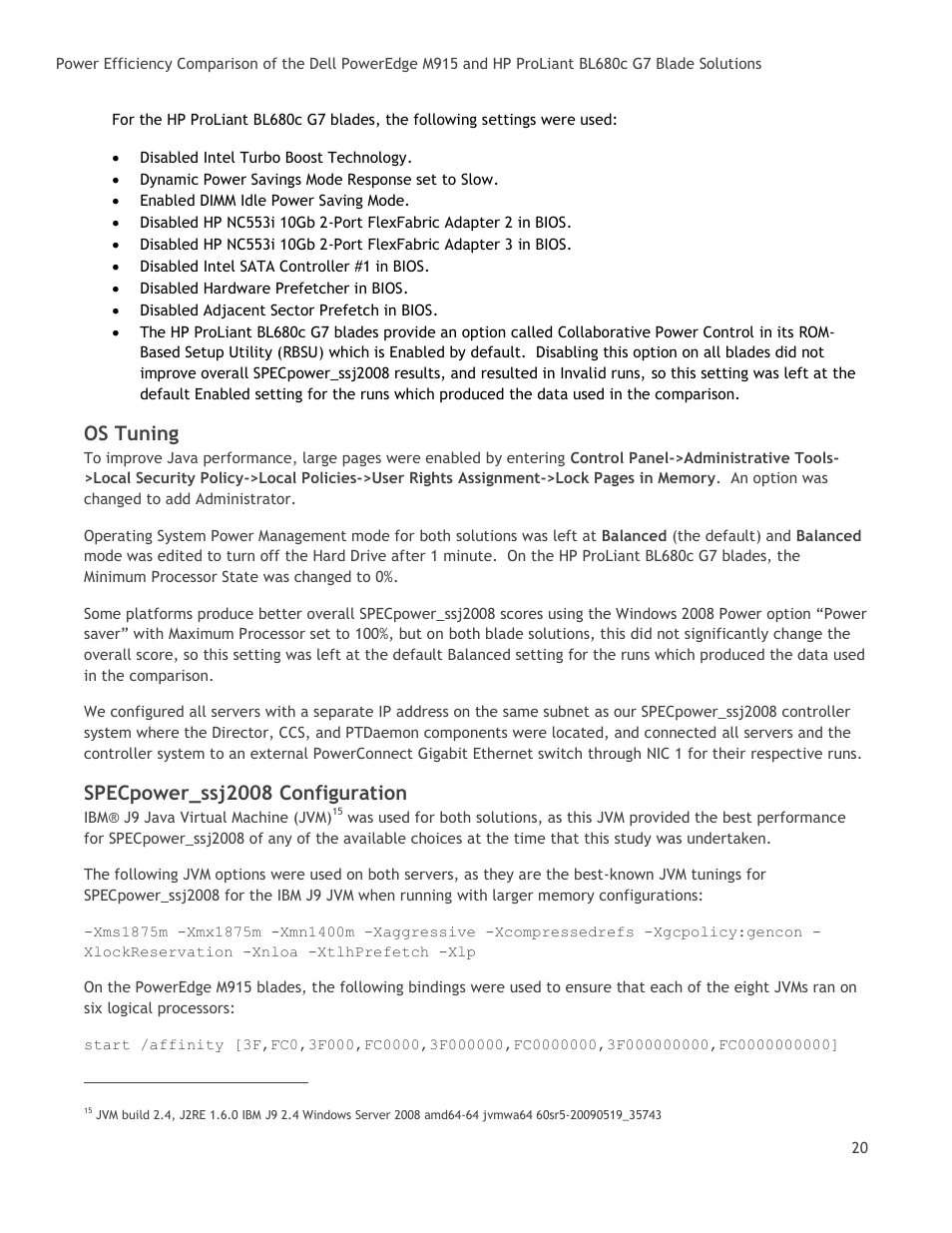 Os tuning, Specpower_ssj2008 configuration | Dell POWEREDGE M915 User Manual | Page 20 / 25