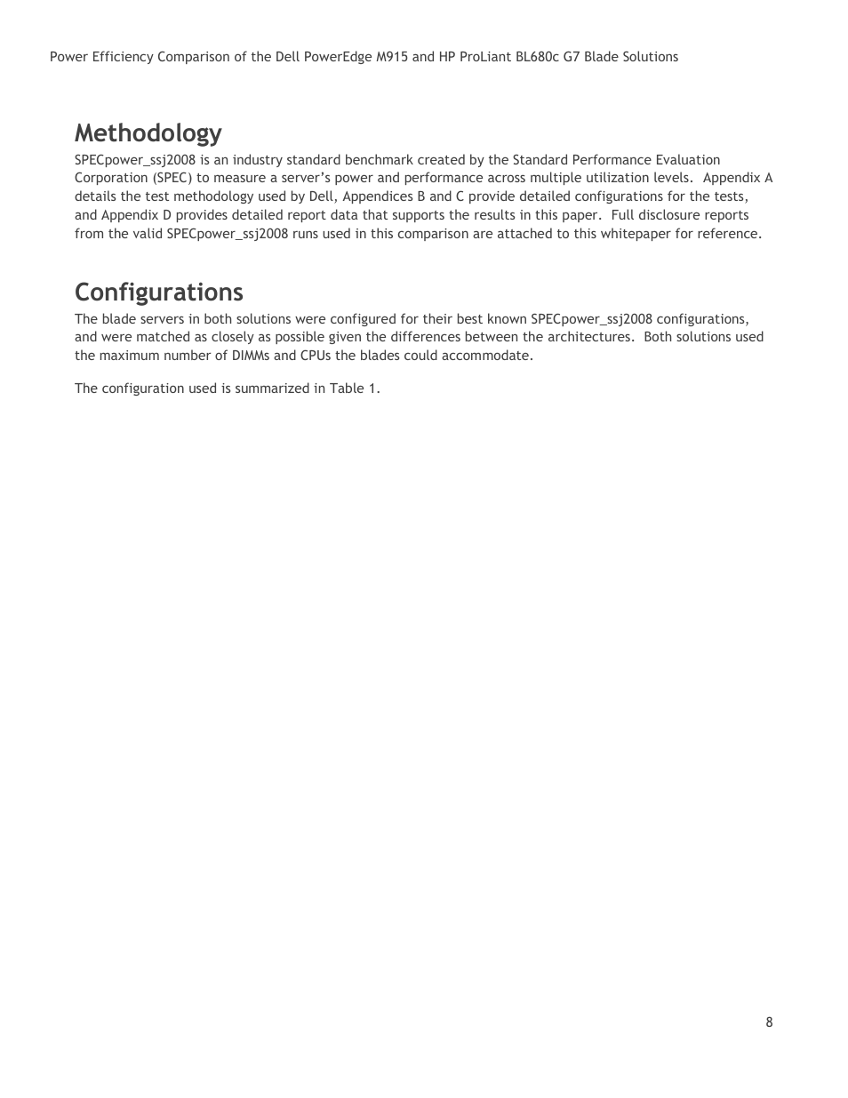 Methodology, Configurations | Dell POWEREDGE M915 User Manual | Page 8 / 25
