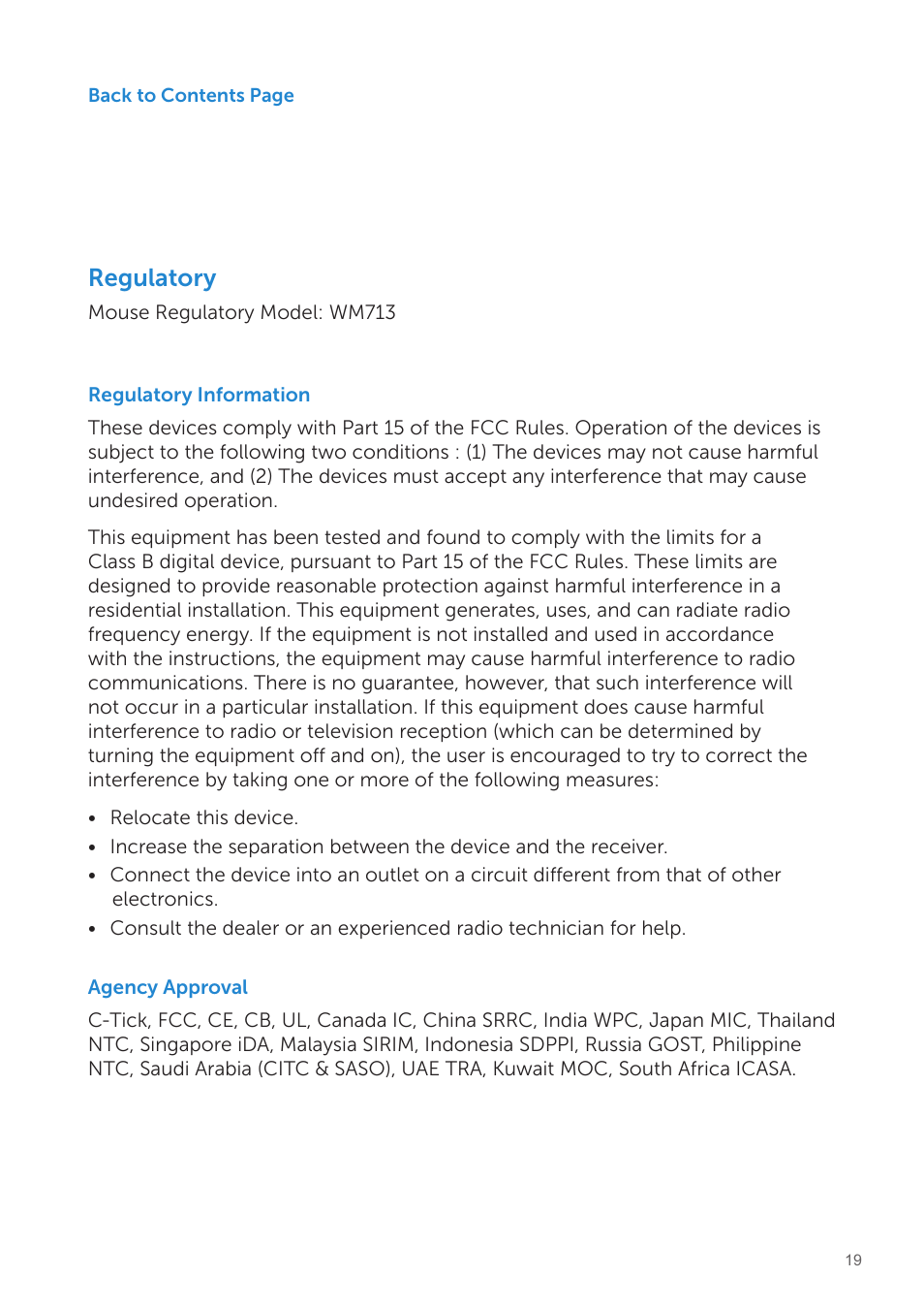 Regulatory | Dell Wireless Touch Mouse WM713 User Manual | Page 19 / 20