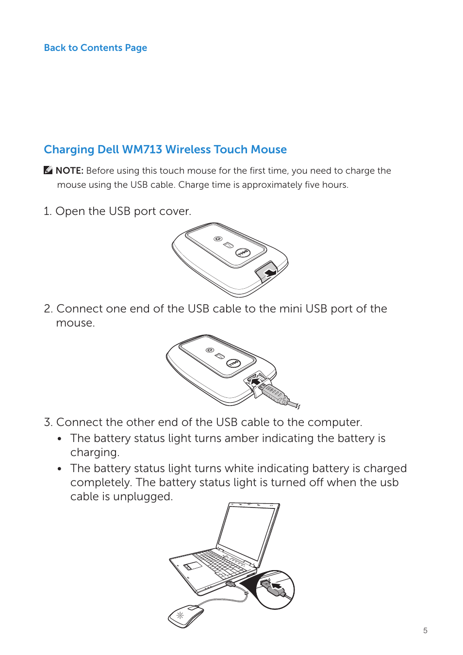 Charging dell wm713 wireless touch mouse | Dell Wireless Touch Mouse WM713 User Manual | Page 5 / 20
