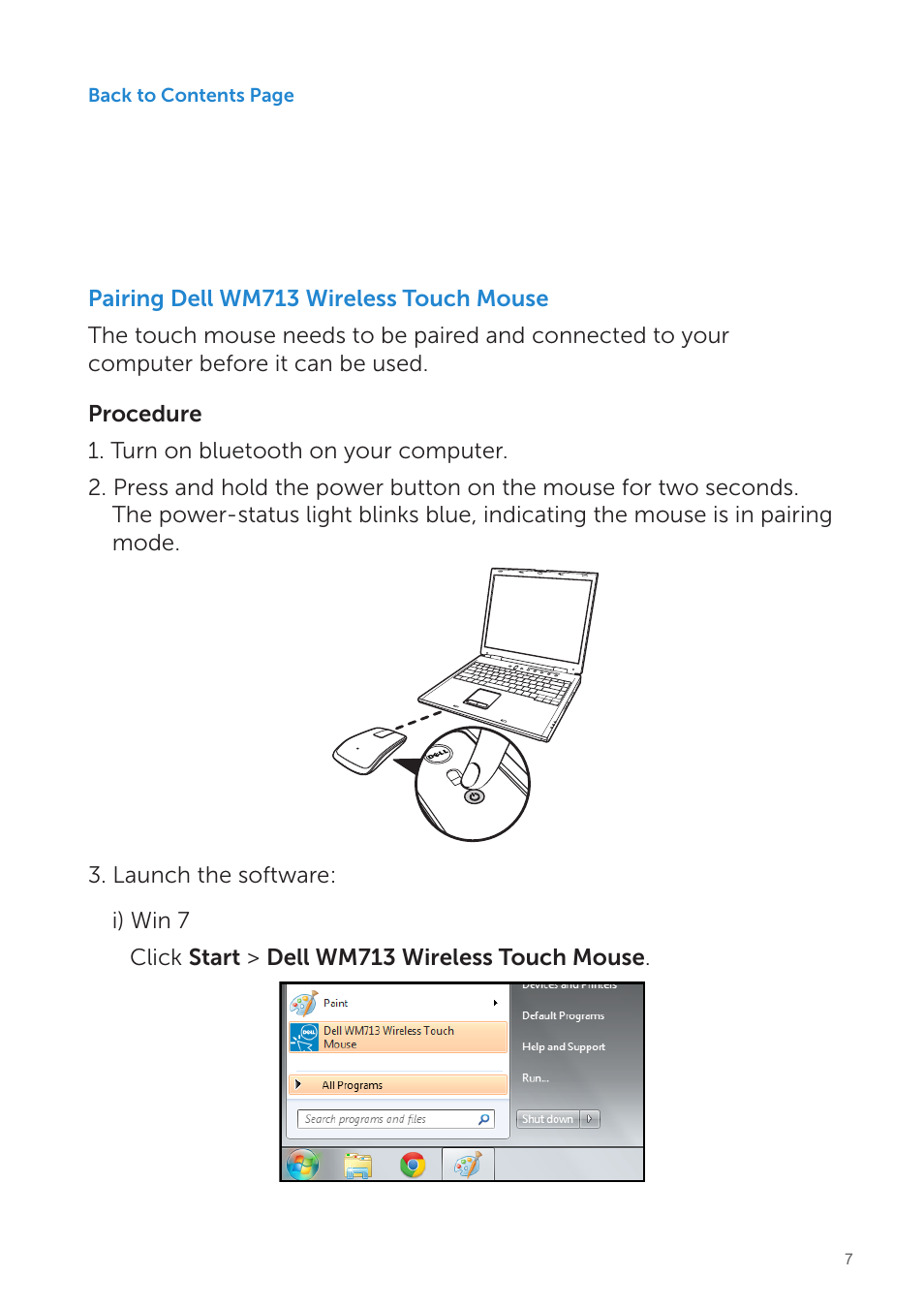 Pairing dell wm713 wireless touch mouse | Dell Wireless Touch Mouse WM713 User Manual | Page 7 / 20
