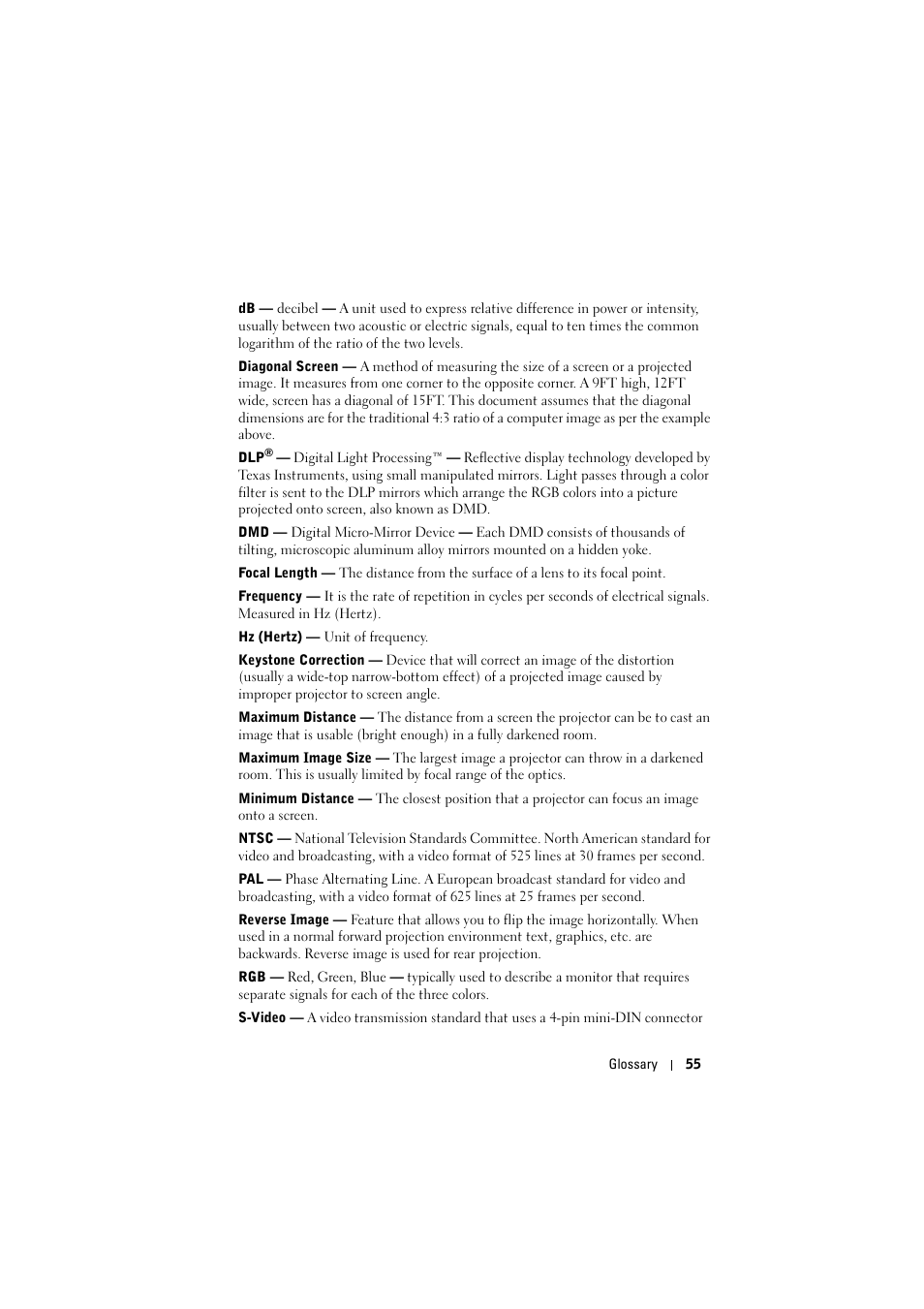 Dell 1210S Projector User Manual | Page 55 / 59