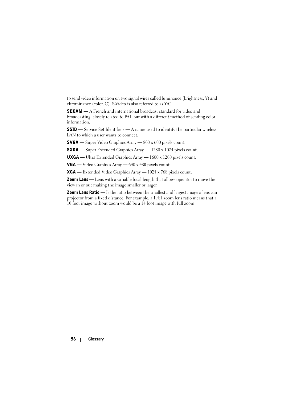 Dell 1210S Projector User Manual | Page 56 / 59