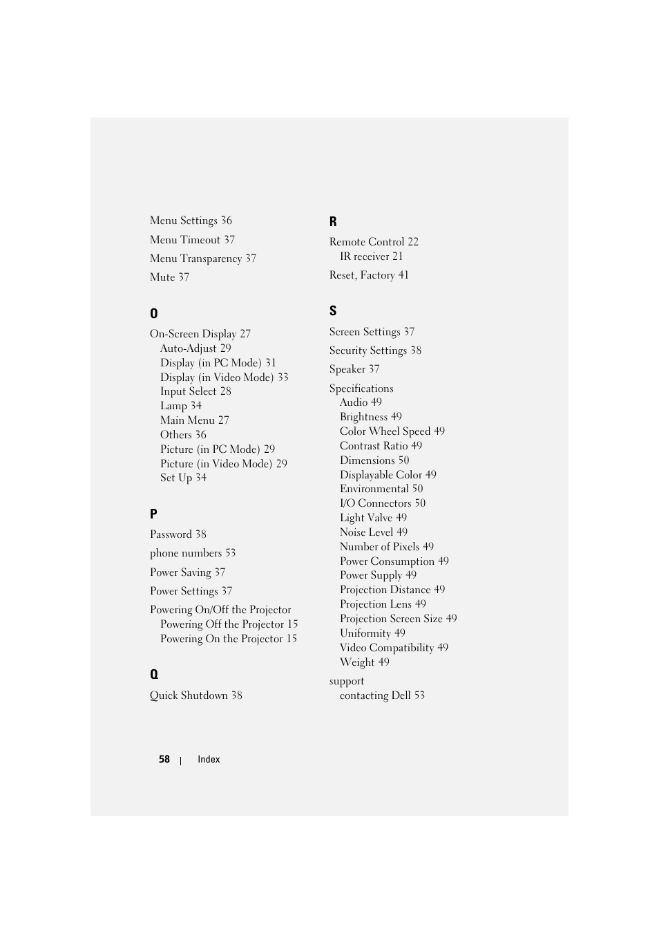Dell 1210S Projector User Manual | Page 58 / 59