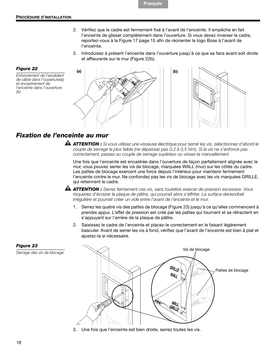 Fixation de l’enceinte au mur | Bose VIRTUALLY INVISIBLE 191 User Manual | Page 102 / 144