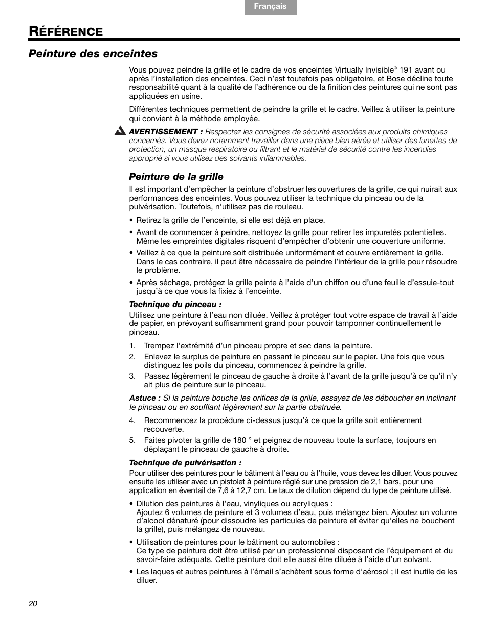 Éférence, Peinture des enceintes | Bose VIRTUALLY INVISIBLE 191 User Manual | Page 104 / 144