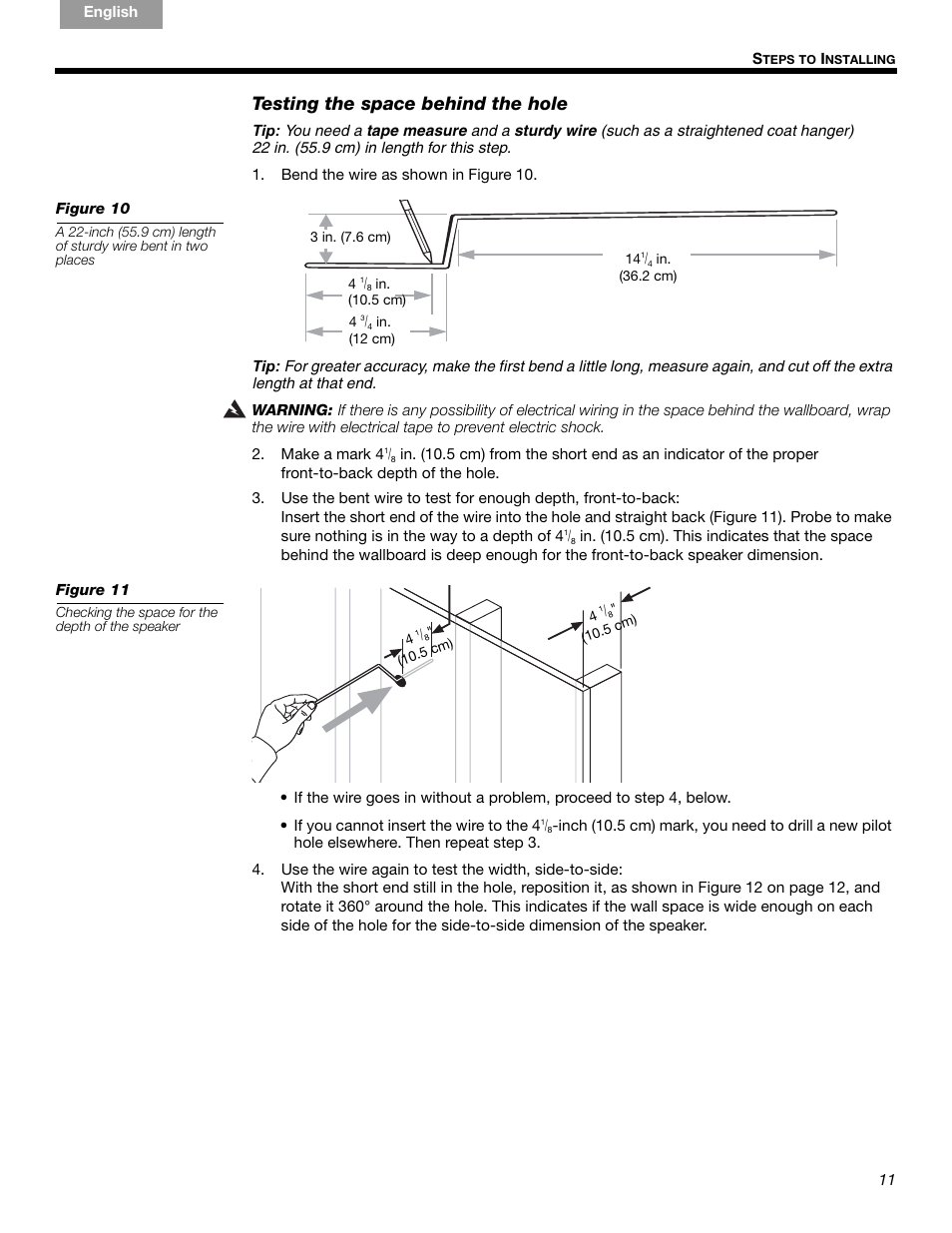 Testing the space behind the hole | Bose VIRTUALLY INVISIBLE 191 User Manual | Page 11 / 144