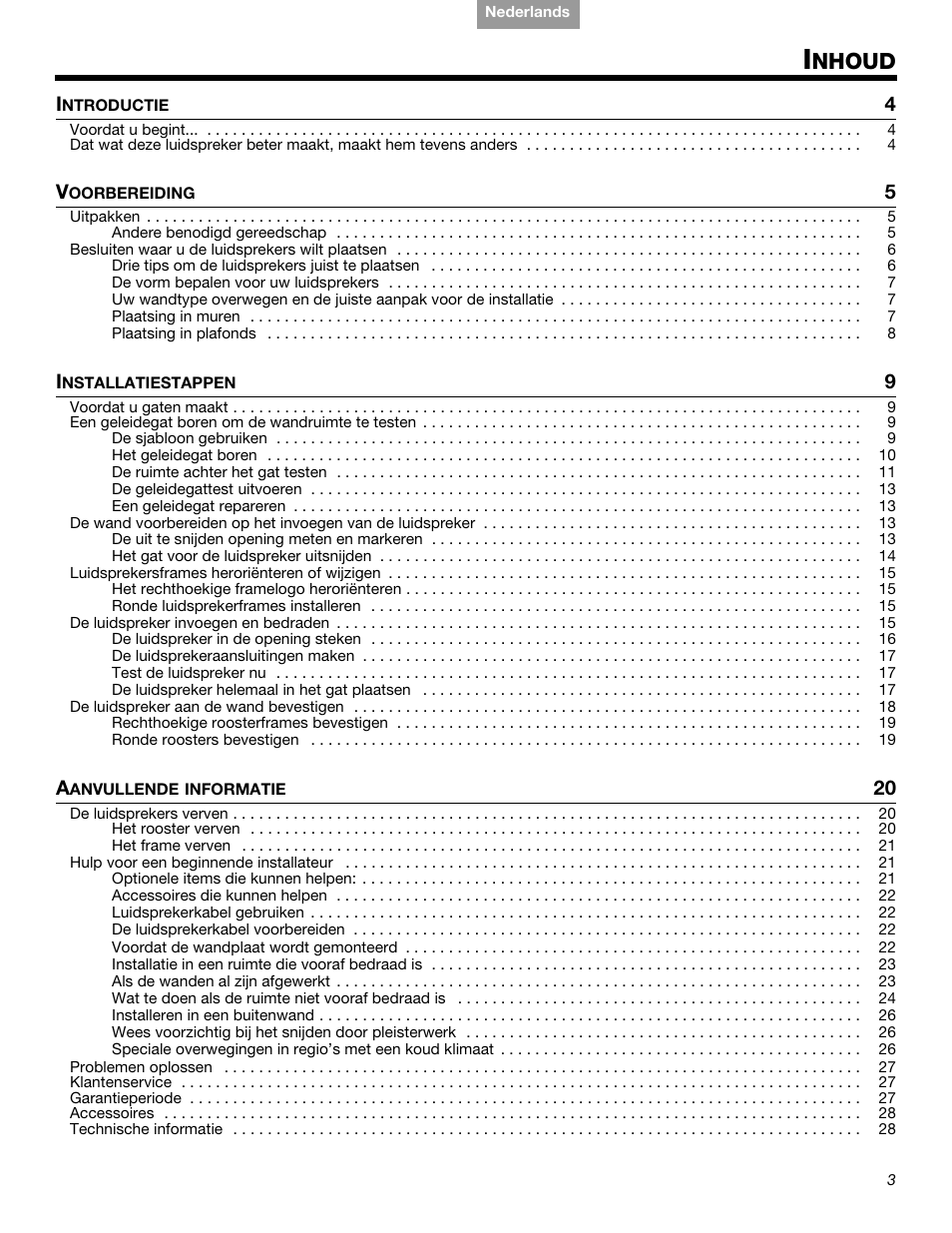 Nhoud | Bose VIRTUALLY INVISIBLE 191 User Manual | Page 115 / 144