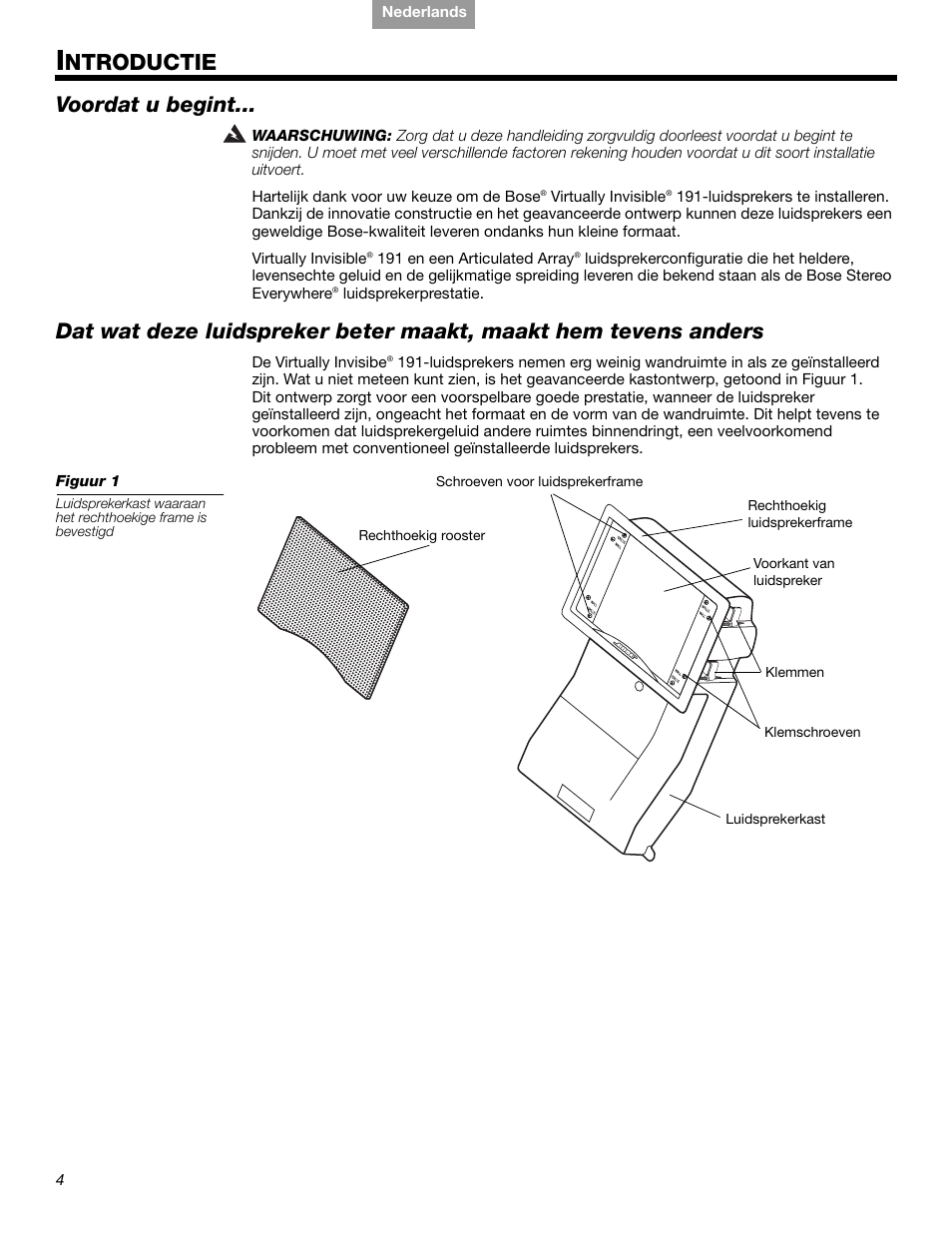 Ntroductie, Voordat u begint | Bose VIRTUALLY INVISIBLE 191 User Manual | Page 116 / 144