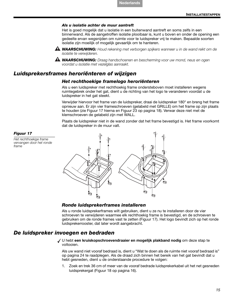 Luidsprekersframes heroriënteren of wijzigen, De luidspreker invoegen en bedraden | Bose VIRTUALLY INVISIBLE 191 User Manual | Page 127 / 144
