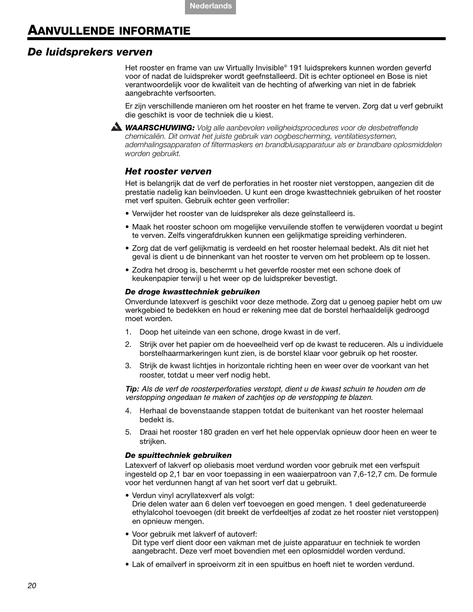 Anvullende informatie, De luidsprekers verven | Bose VIRTUALLY INVISIBLE 191 User Manual | Page 132 / 144