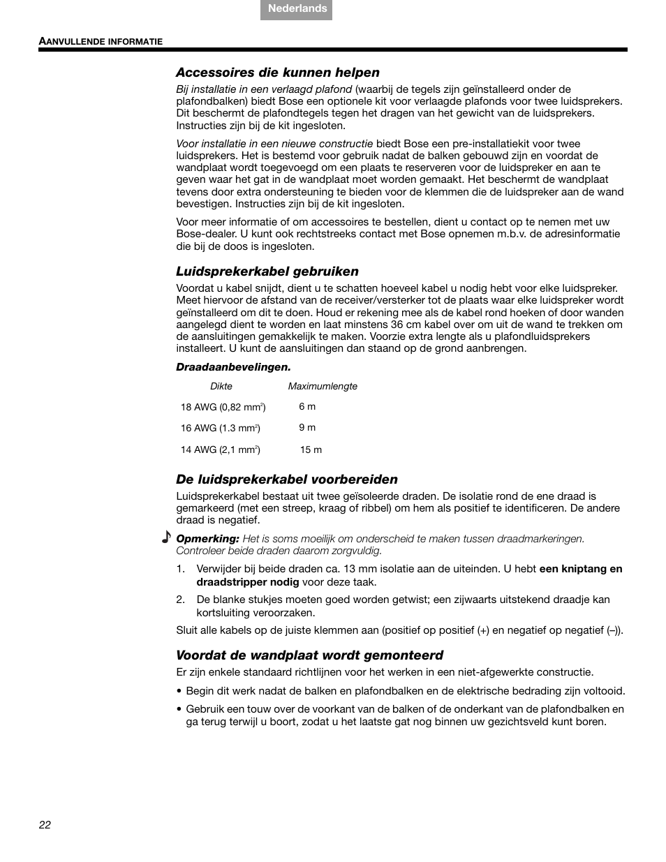 Accessoires die kunnen helpen, Luidsprekerkabel gebruiken, De luidsprekerkabel voorbereiden | Voordat de wandplaat wordt gemonteerd | Bose VIRTUALLY INVISIBLE 191 User Manual | Page 134 / 144