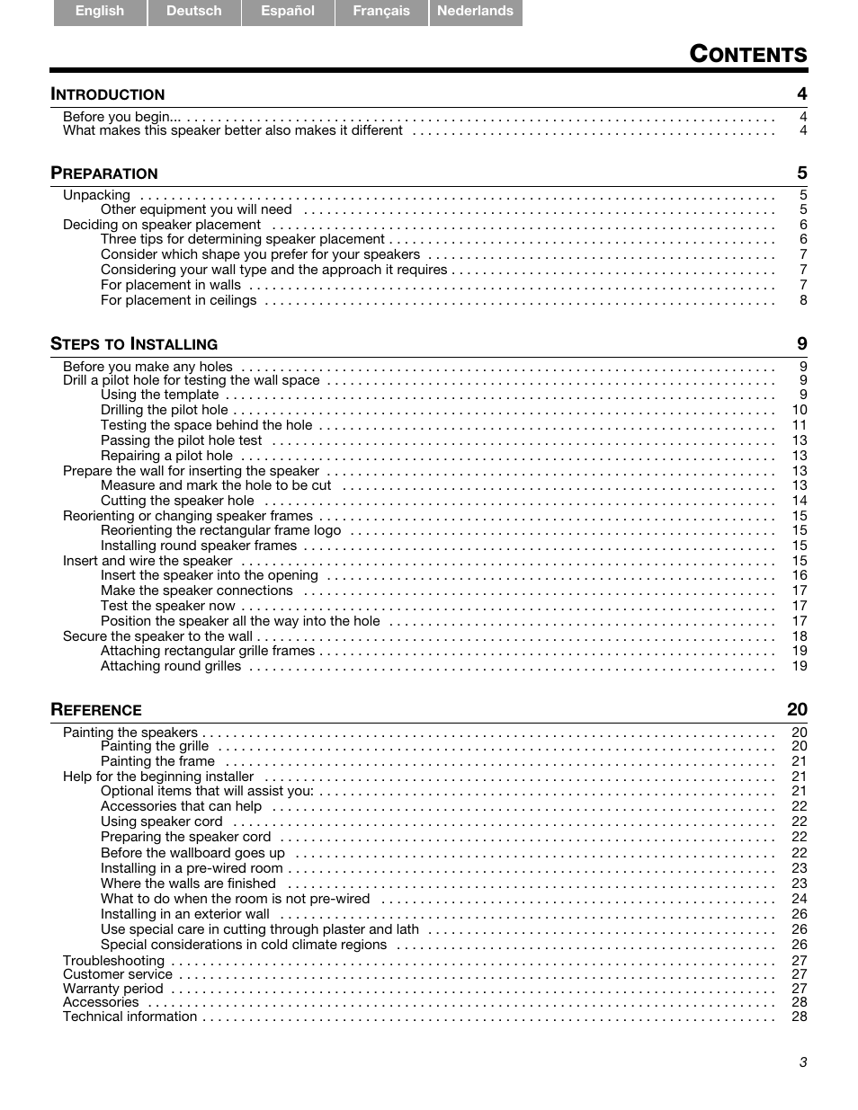 Ontents | Bose VIRTUALLY INVISIBLE 191 User Manual | Page 3 / 144
