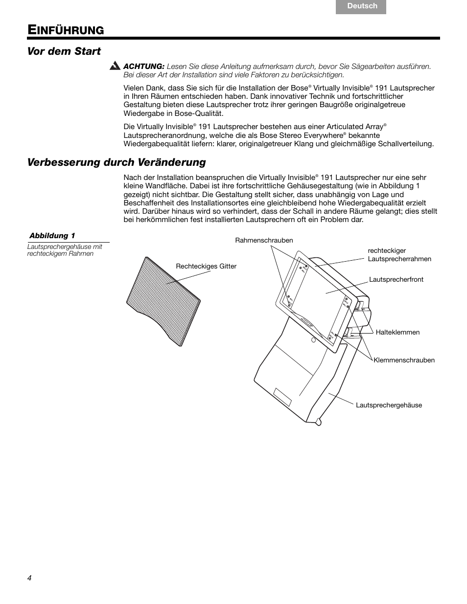 Inführung, Vor dem start, Verbesserung durch veränderung | Bose VIRTUALLY INVISIBLE 191 User Manual | Page 32 / 144