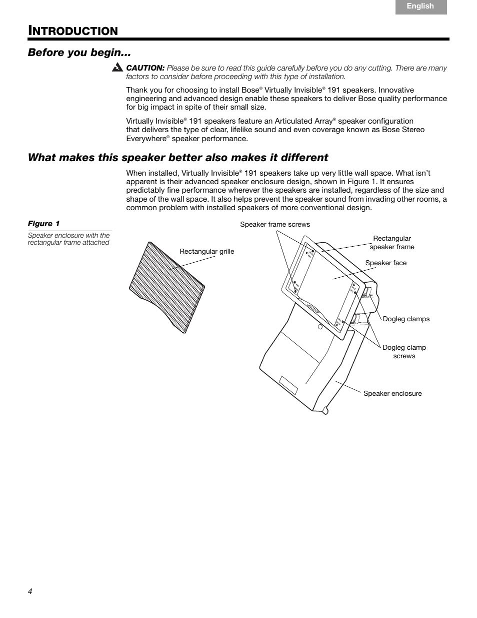 Ntroduction, Before you begin | Bose VIRTUALLY INVISIBLE 191 User Manual | Page 4 / 144