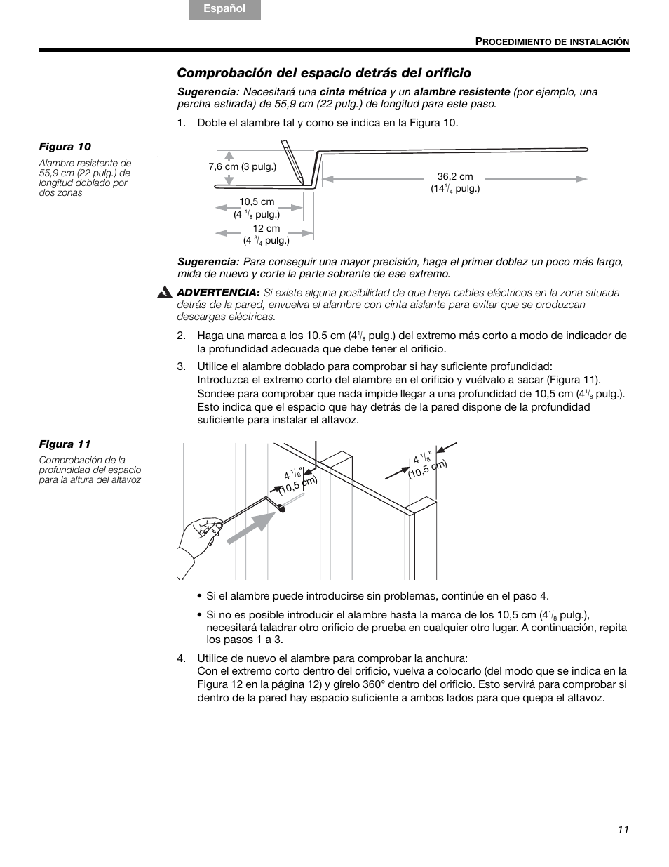 Comprobación del espacio detrás del orificio | Bose VIRTUALLY INVISIBLE 191 User Manual | Page 67 / 144