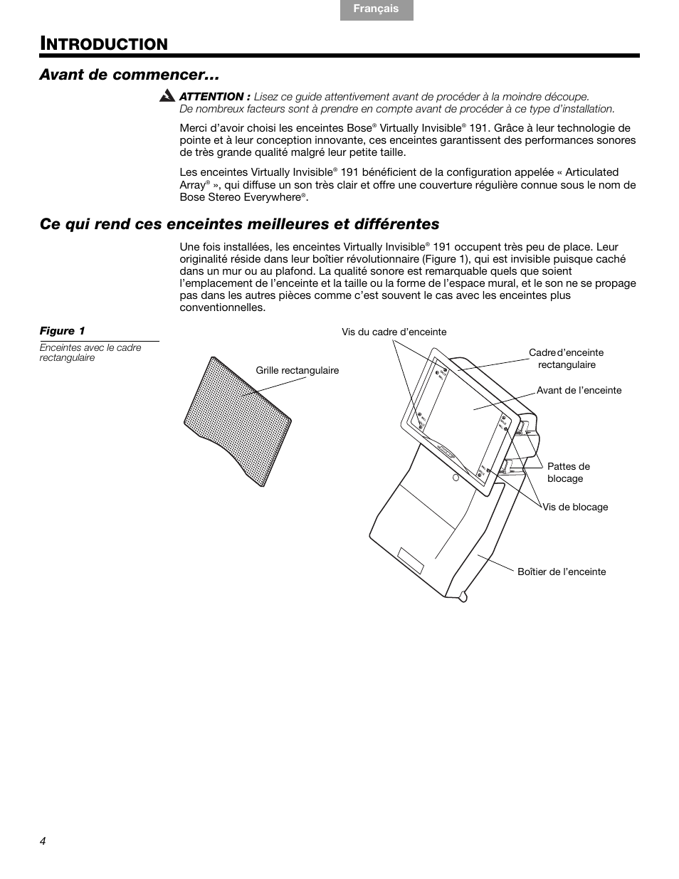 Ntroduction, Avant de commencer | Bose VIRTUALLY INVISIBLE 191 User Manual | Page 88 / 144