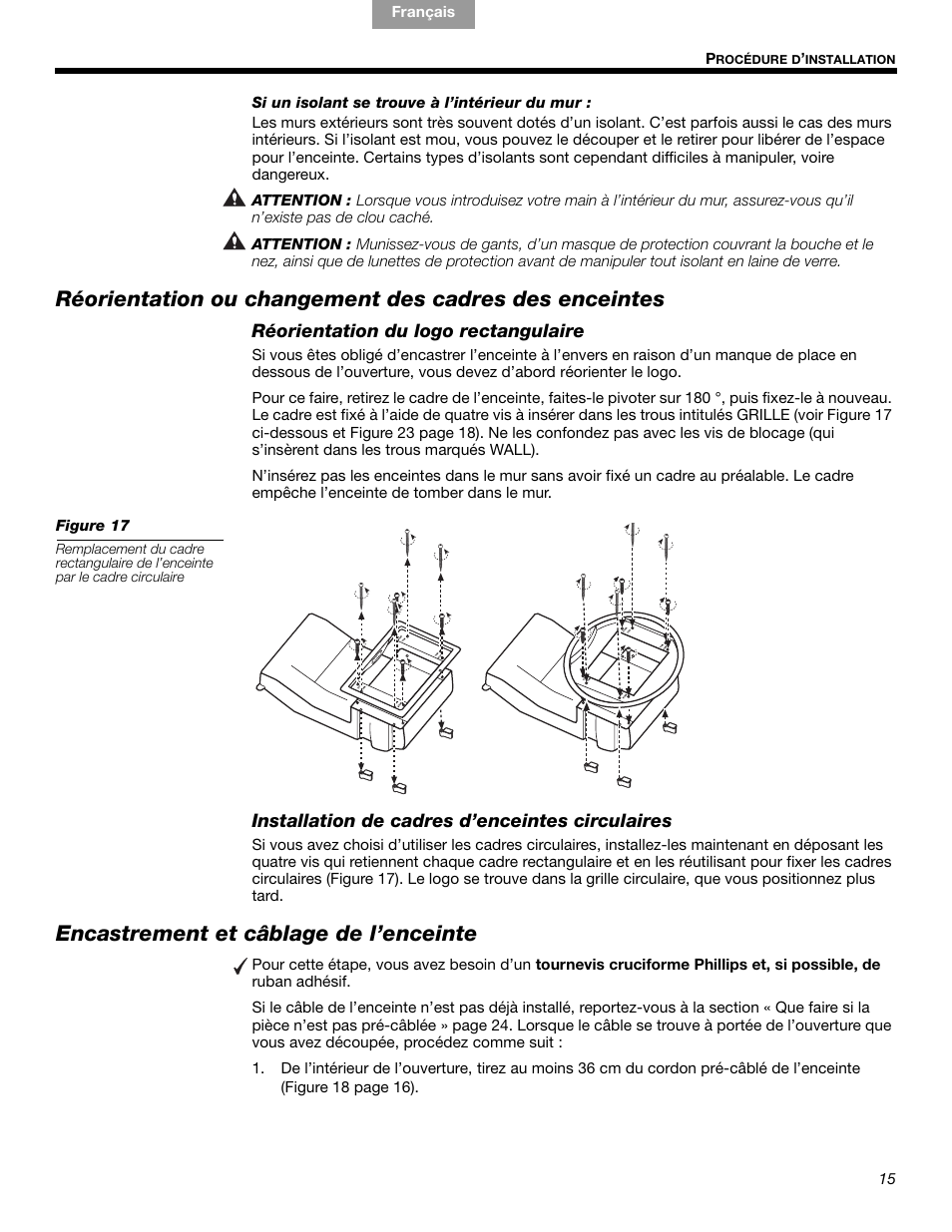 Encastrement et câblage de l’enceinte | Bose VIRTUALLY INVISIBLE 191 User Manual | Page 99 / 144