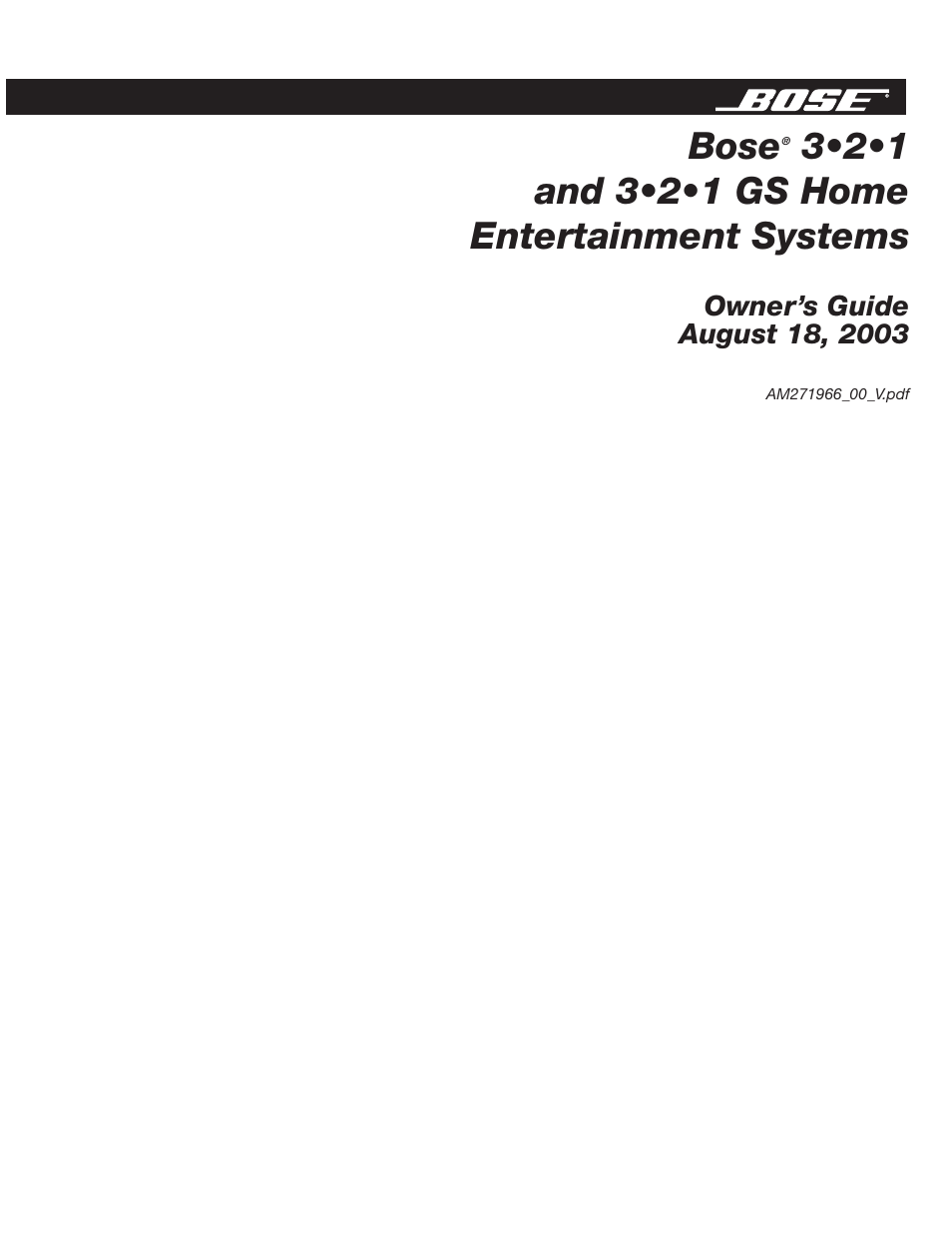 Bose 3•2•1  Home Entertainment Systems User Manual | 64 pages