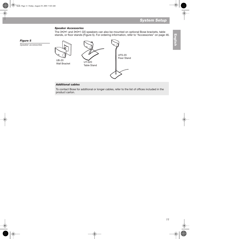 Speaker accessories, System setup | Bose 3•2•1  Home Entertainment Systems User Manual | Page 11 / 64