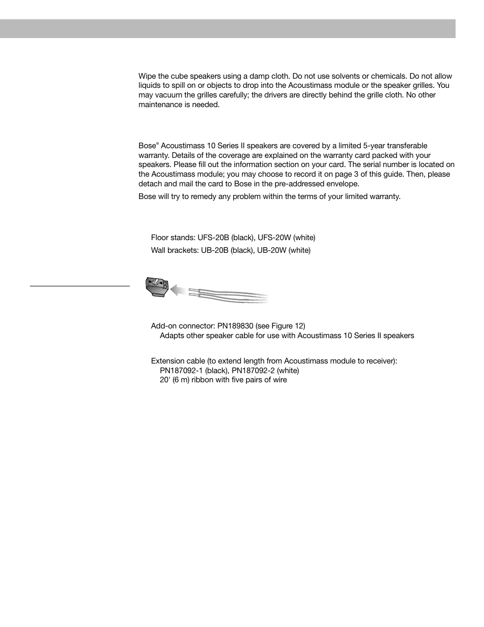 Cleaning the speakers, Warranty period, Accessories | Bose VCS 10 Series II User Manual | Page 17 / 21