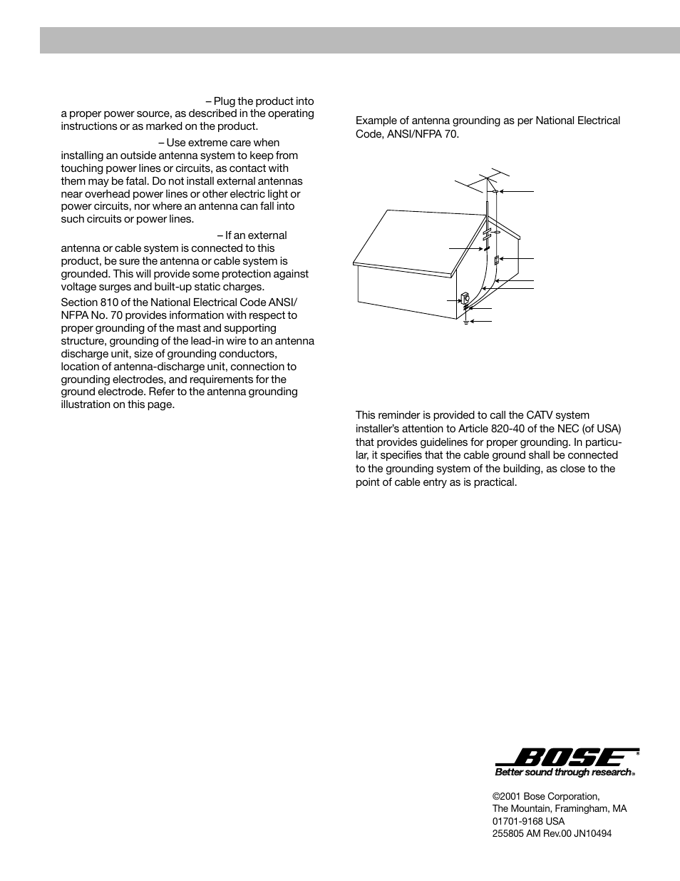 Antenna grounding | Bose VCS 10 Series II User Manual | Page 4 / 21