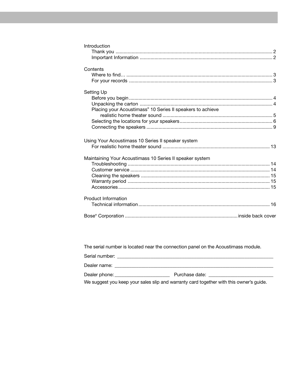 Where to find, For your records | Bose VCS 10 Series II User Manual | Page 5 / 21