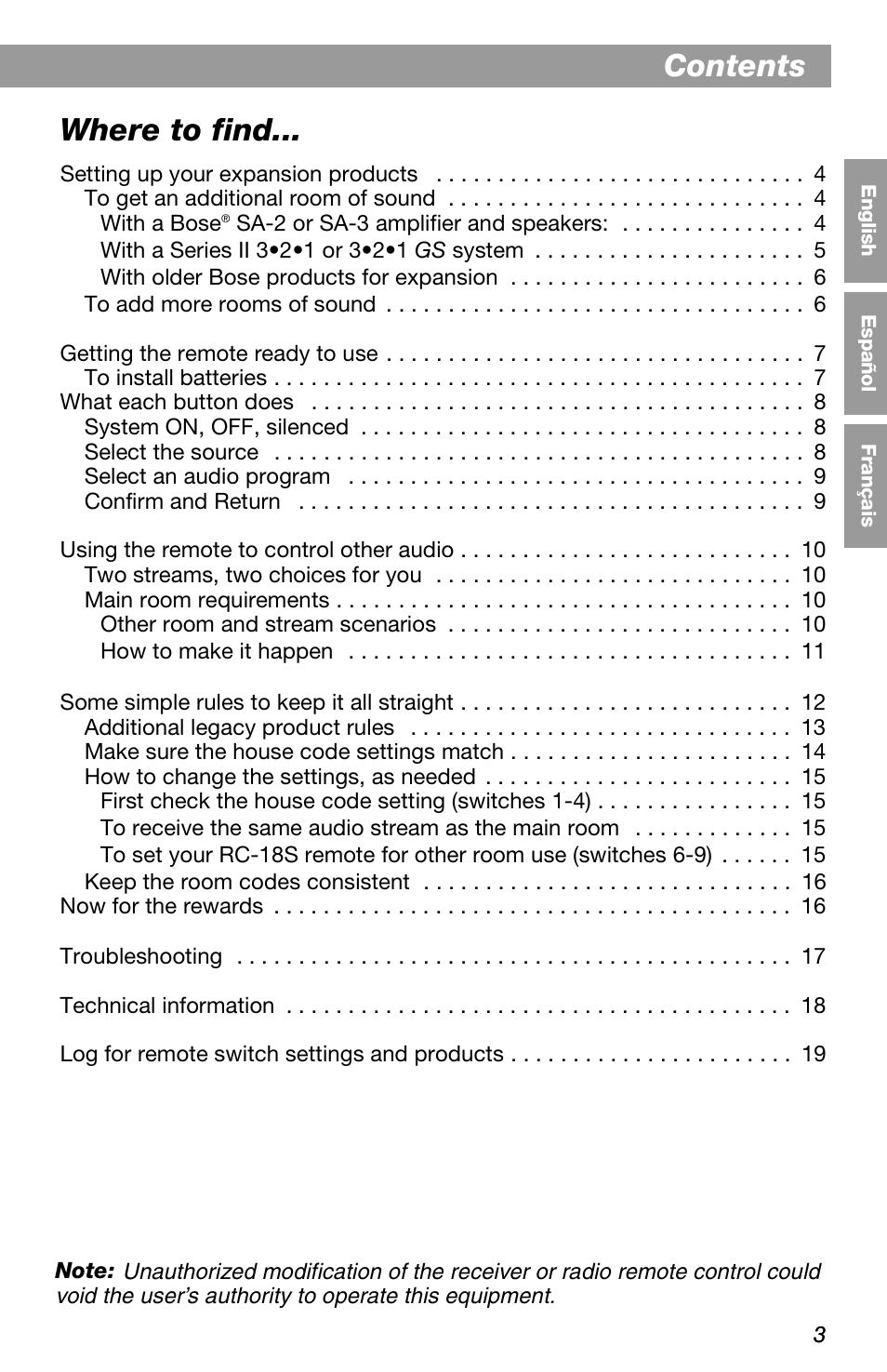 Bose LIFESTYLE RC-18S User Manual | Page 3 / 20