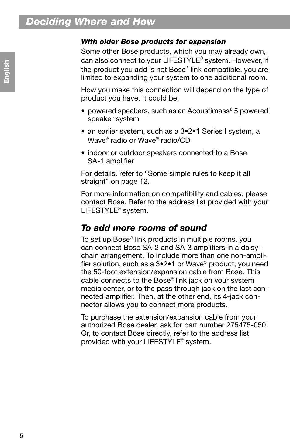 Deciding where and how | Bose LIFESTYLE RC-18S User Manual | Page 6 / 20
