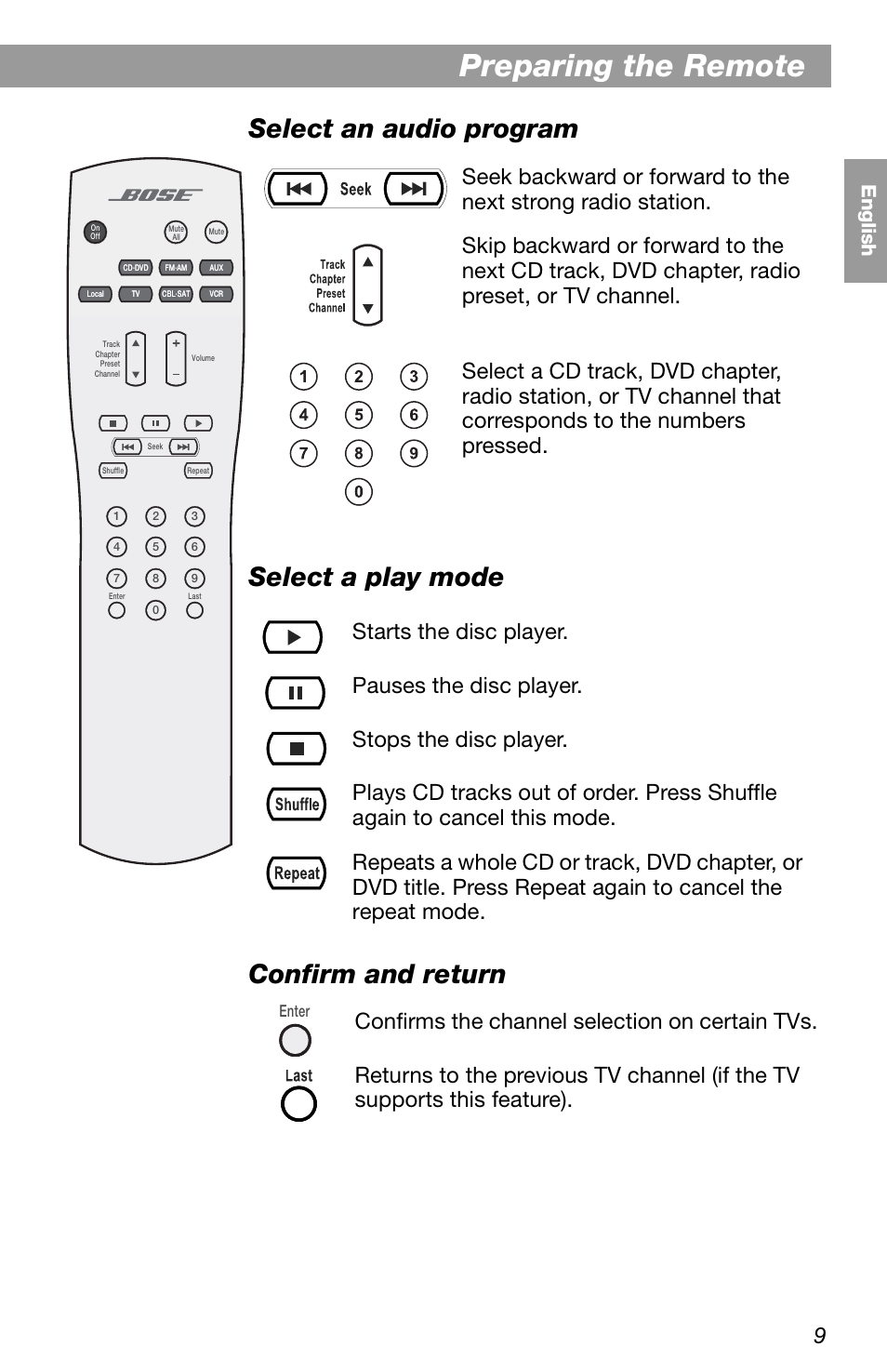 Preparing the remote | Bose LIFESTYLE RC-18S User Manual | Page 9 / 20