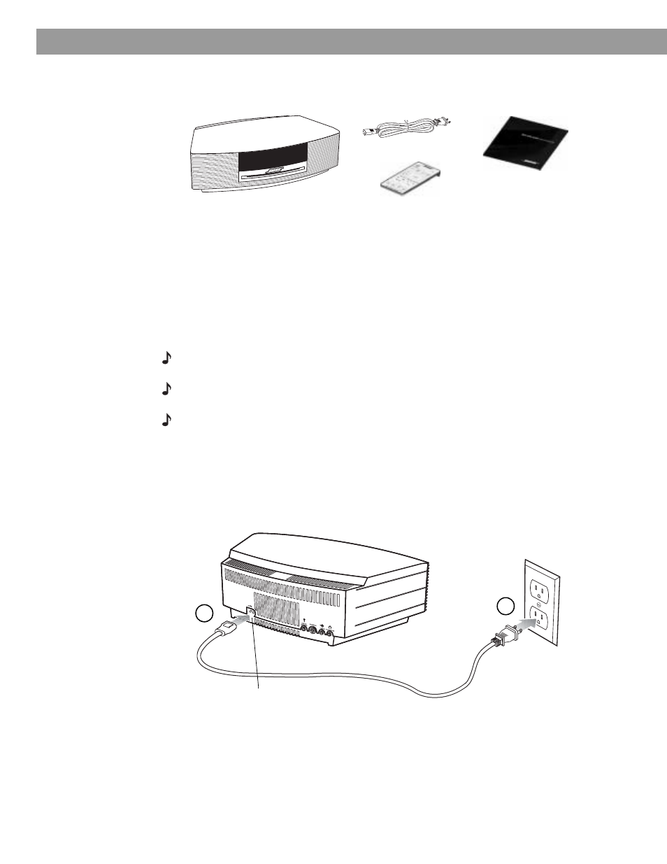 Setting up your wave, Music system unpacking, Selecting a location | Connecting to power | Bose Wave Music System User Manual | Page 6 / 32