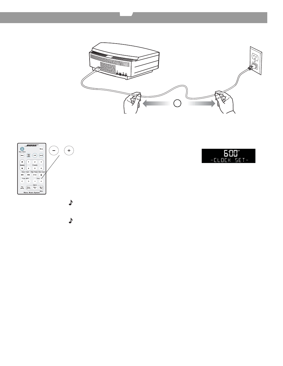 Setting up your wave, Music system, Setting the clock | Bose Wave Music System User Manual | Page 7 / 32