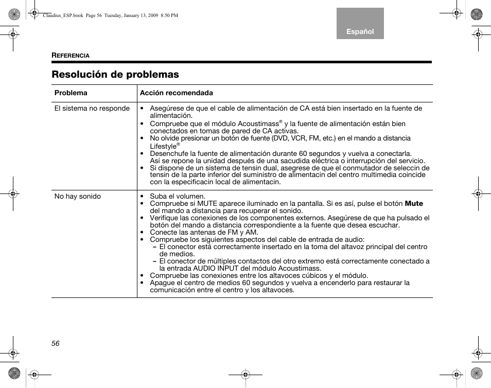 Resolución de problemas | Bose Lifestyle V30 User Manual | Page 128 / 208