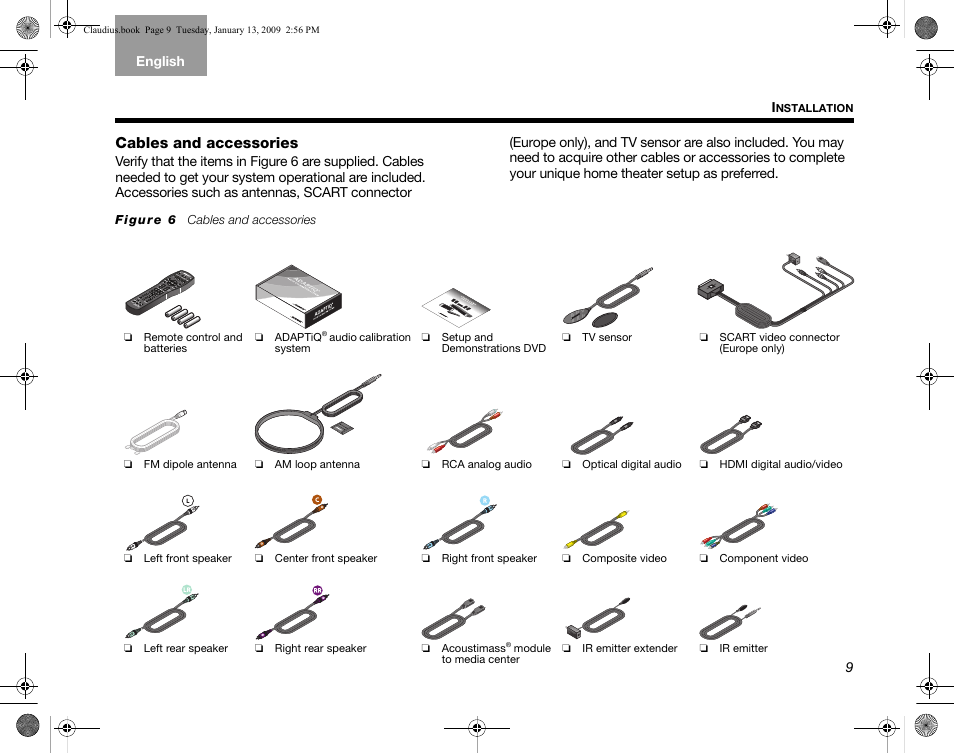 Cables and accessories | Bose Lifestyle V30 User Manual | Page 13 / 208