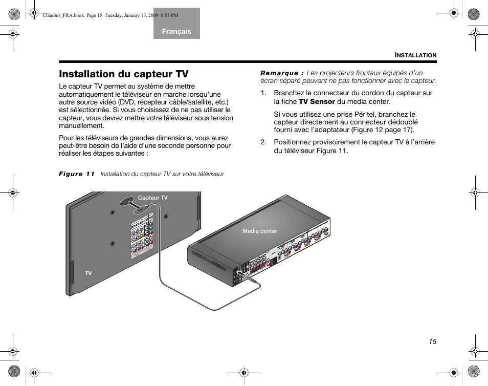 Installation du capteur tv | Bose Lifestyle V30 User Manual | Page 155 / 208