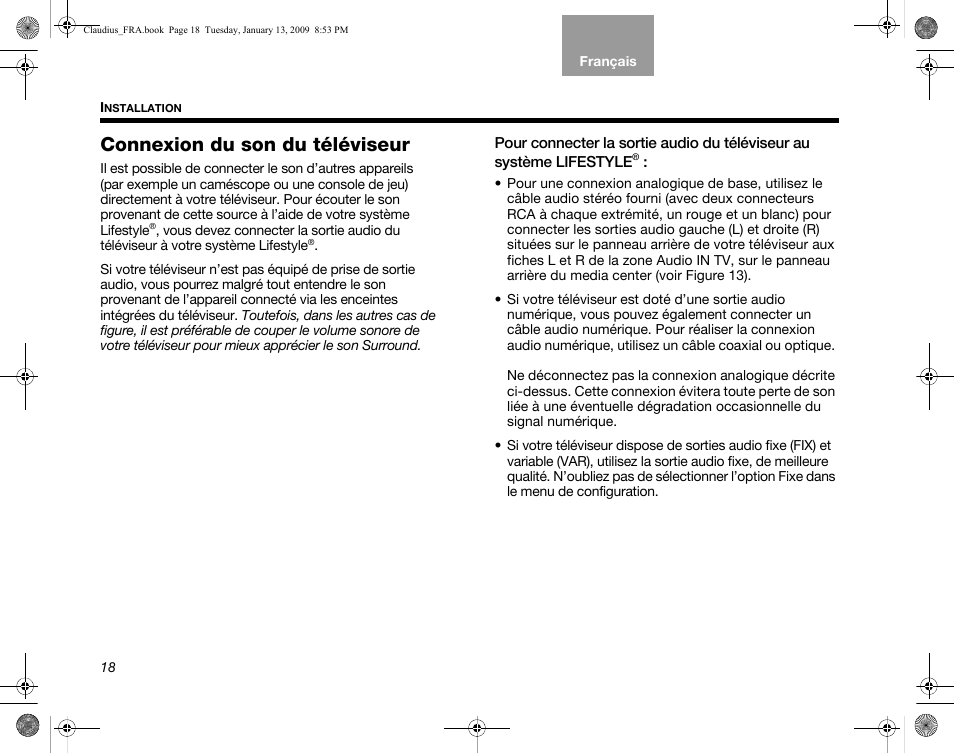 Connexion du son du téléviseur | Bose Lifestyle V30 User Manual | Page 158 / 208