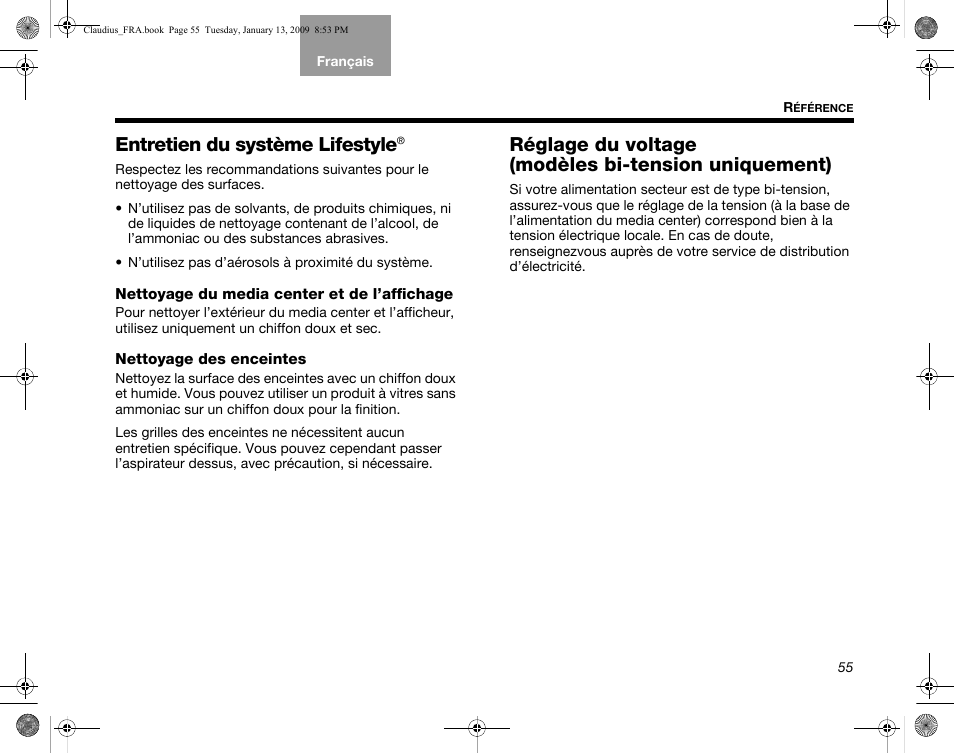 Entretien du système lifestyle, Réglage du voltage (modèles bi-tension uniquement) | Bose Lifestyle V30 User Manual | Page 195 / 208