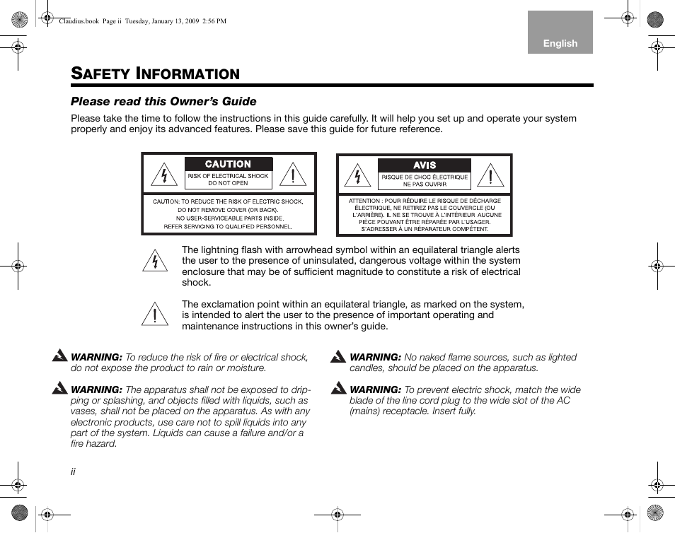 Afety, Nformation | Bose Lifestyle V30 User Manual | Page 2 / 208
