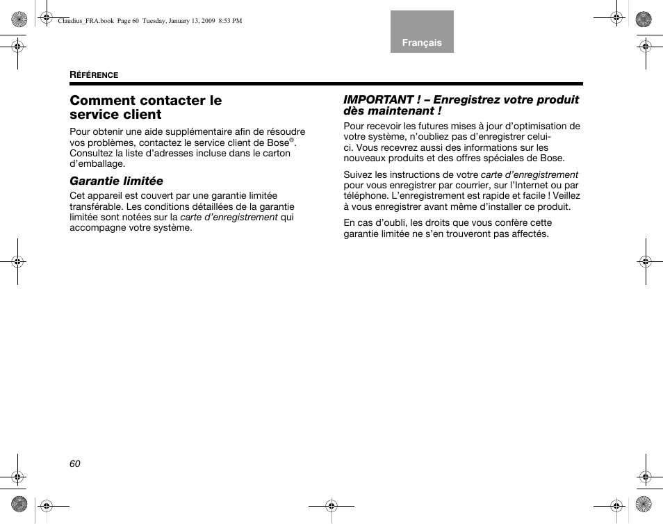 Comment contacter le service client | Bose Lifestyle V30 User Manual | Page 200 / 208
