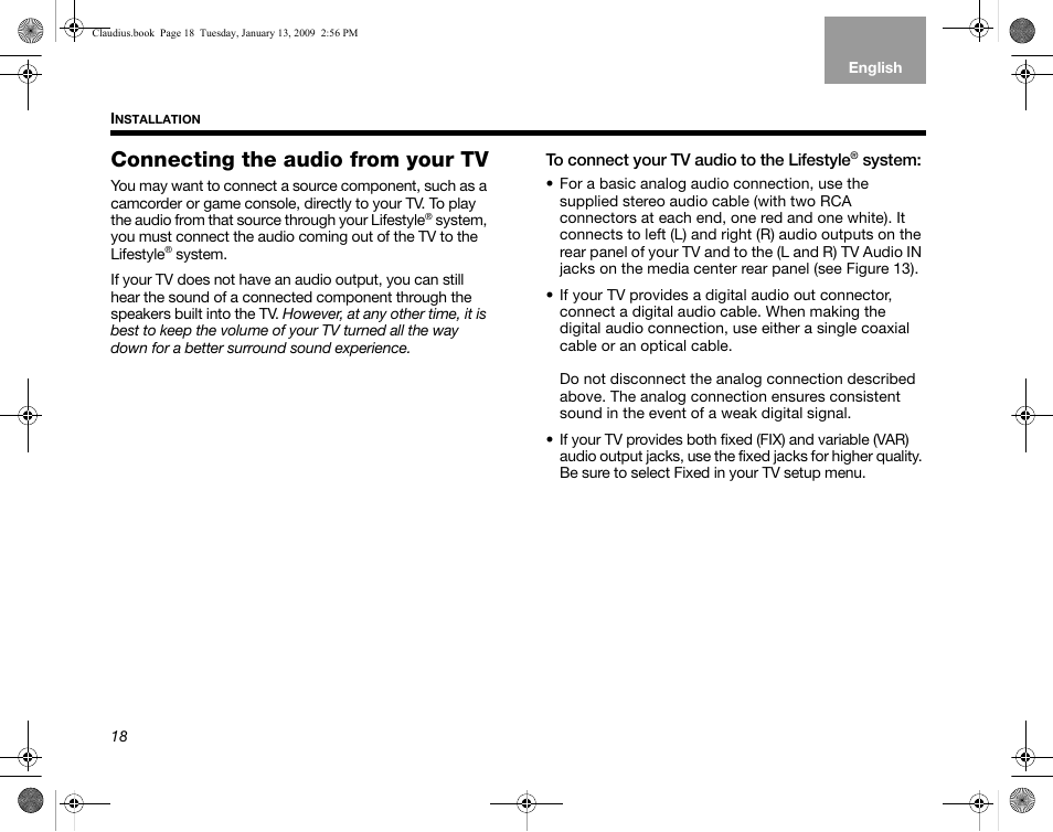 Connecting the audio from your tv | Bose Lifestyle V30 User Manual | Page 22 / 208