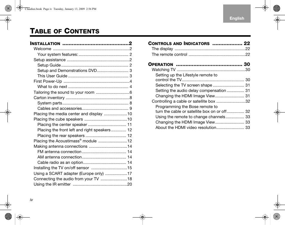 Able, Ontents | Bose Lifestyle V30 User Manual | Page 4 / 208