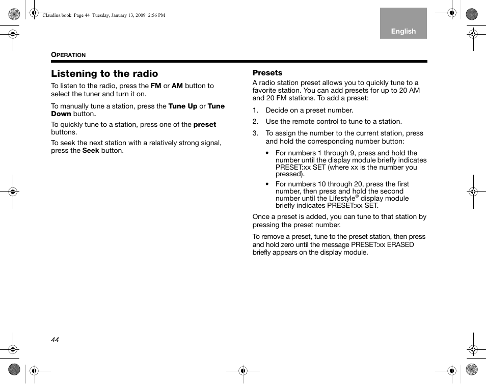 Listening to the radio, Presets | Bose Lifestyle V30 User Manual | Page 48 / 208